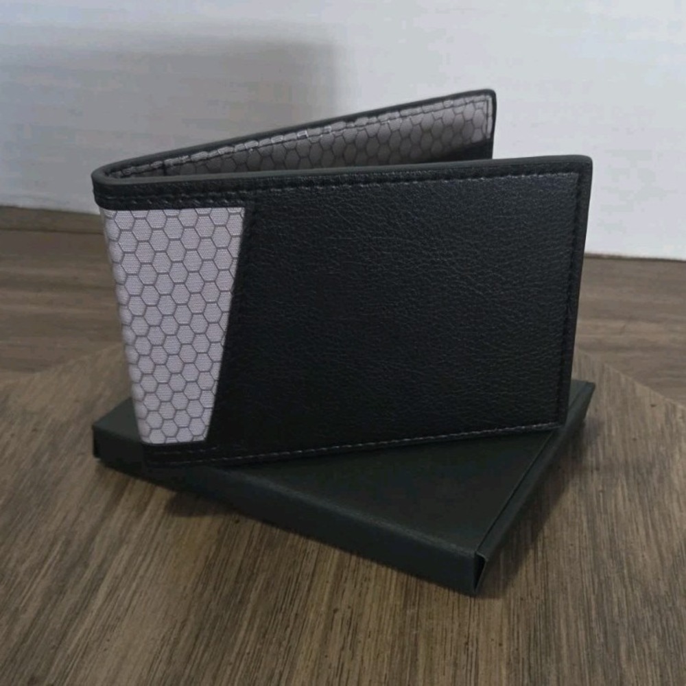 GANZ Men's Black & Gray Geometric Bifold Wallet, Logo Accents, Card Slots